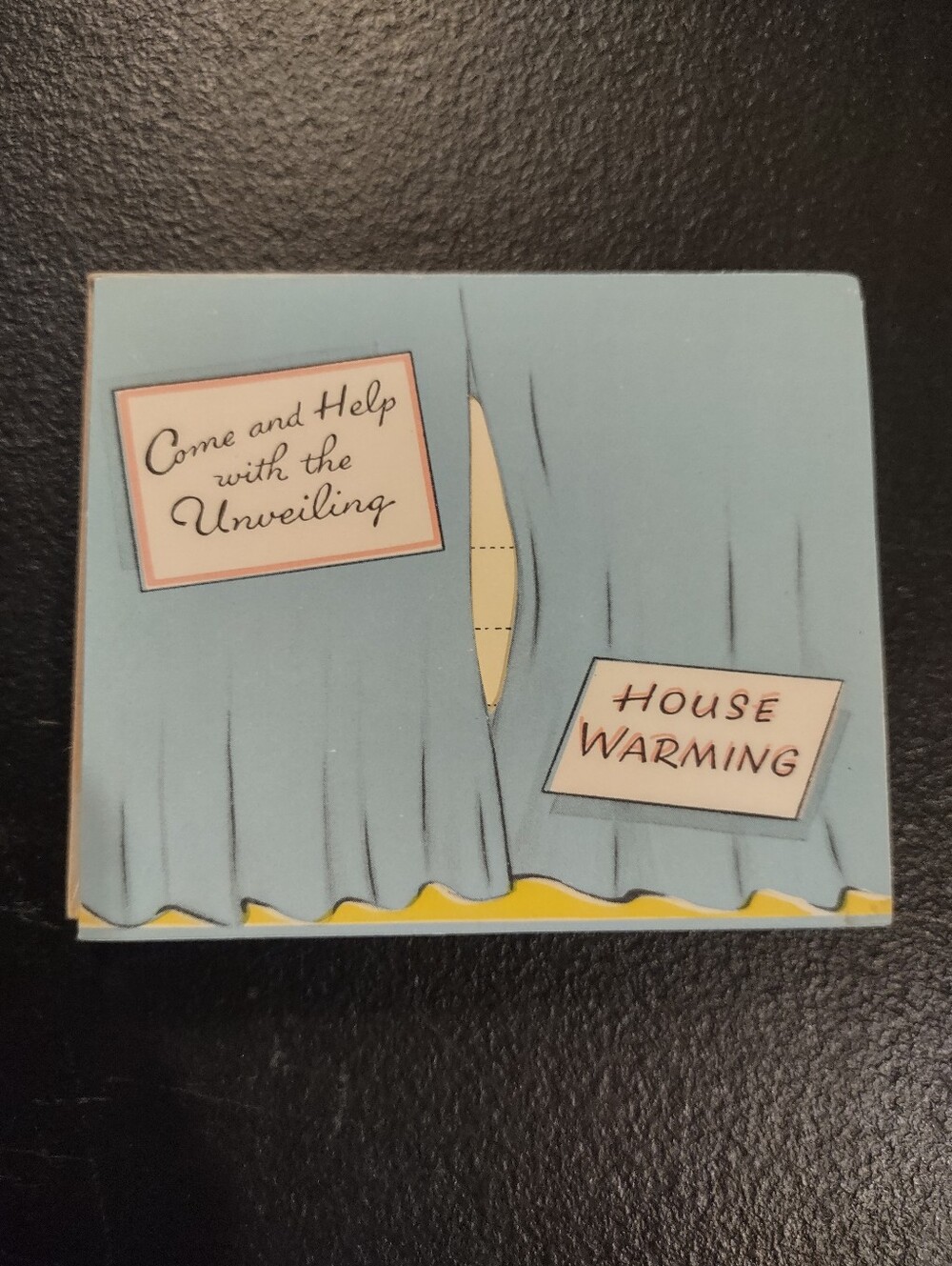 Vintage Blue Curtain Housewarming Card